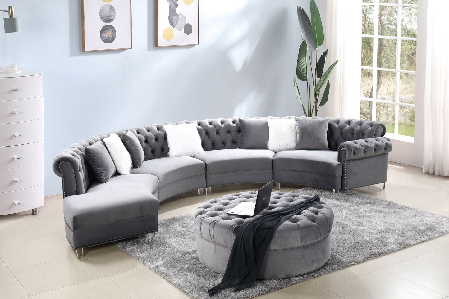 Gray Velvet Sectional Group - ATL FURNITURE