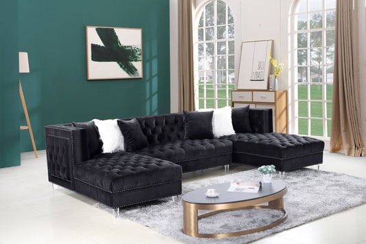 Black Velvet Sectional Sofa Group - ATL FURNITURE