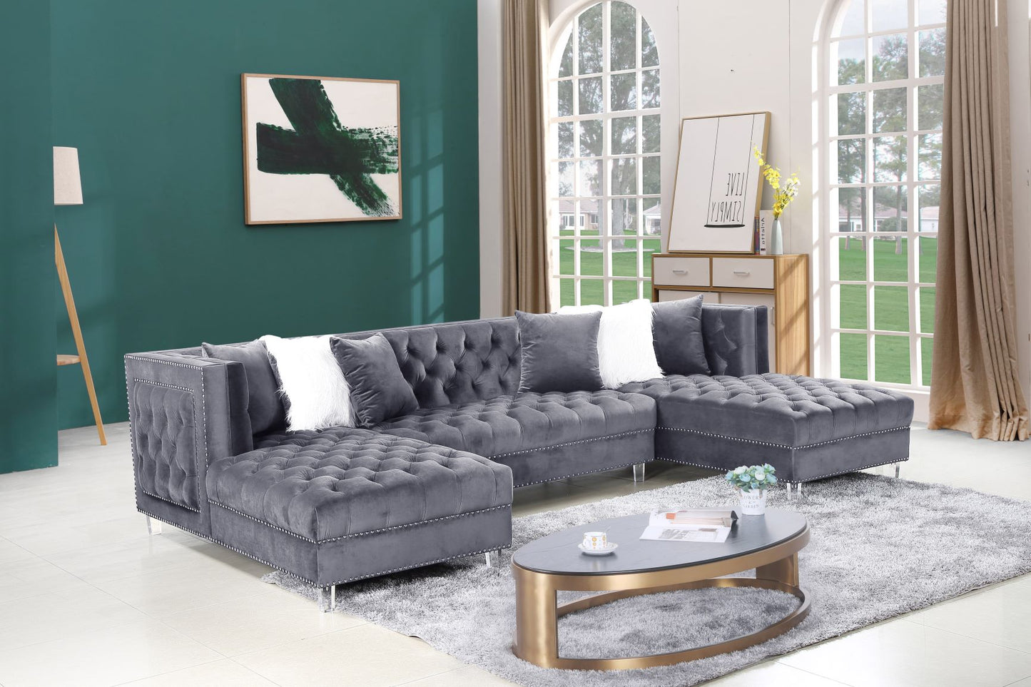 Gray Velvet Sectional Sofa Group - ATL FURNITURE