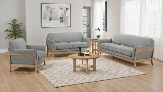 Vaughn 3-Piece Fabric Upholstered Flared Arm Sofa Set Grey