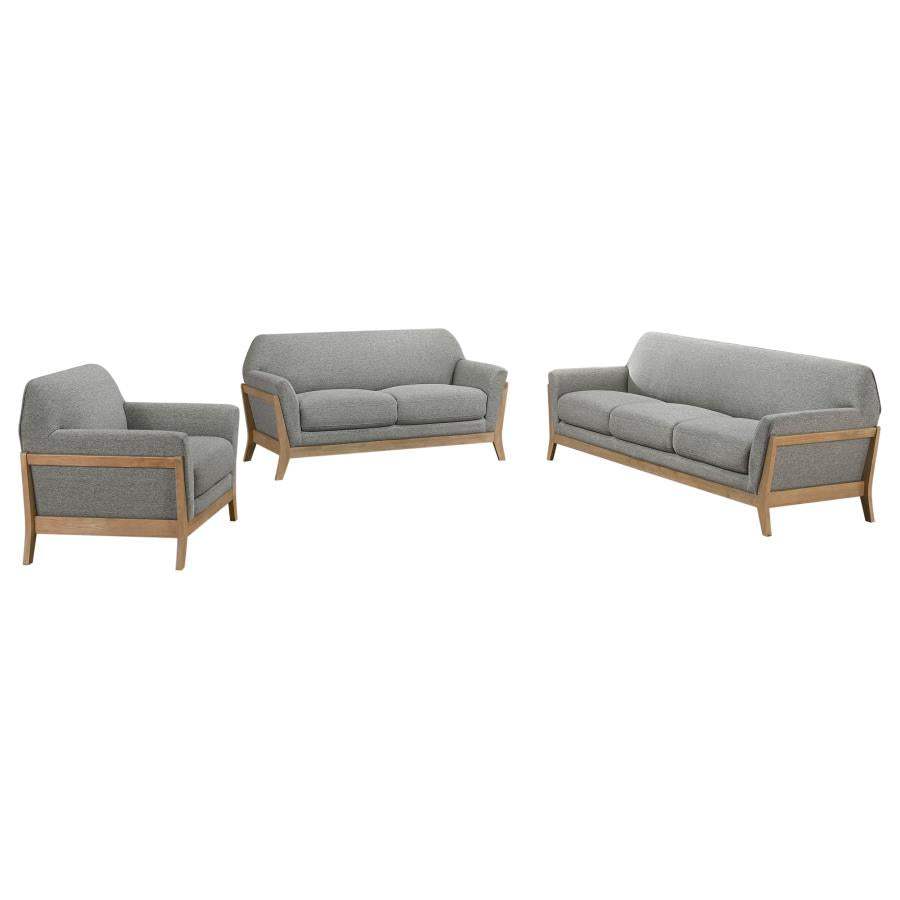 Vaughn 3-Piece Fabric Upholstered Flared Arm Sofa Set Grey