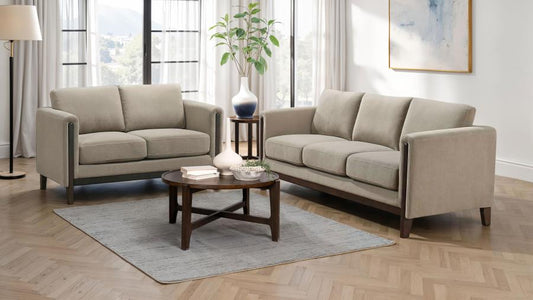 Islington 2-Piece Upholstered Panel Arm Sofa Set Taupe