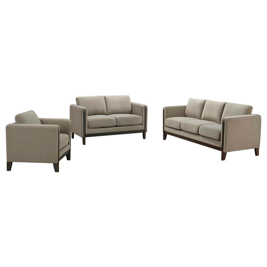 Islington 3-Piece Upholstered Panel Arm Sofa Set Taupe