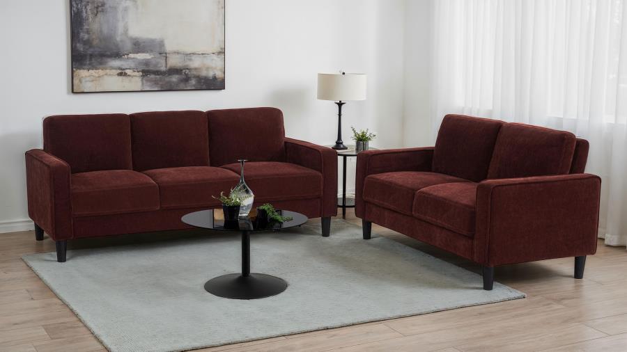 Ruth 2-Piece Fabric Upholstered Track Arm Sofa Rust Red