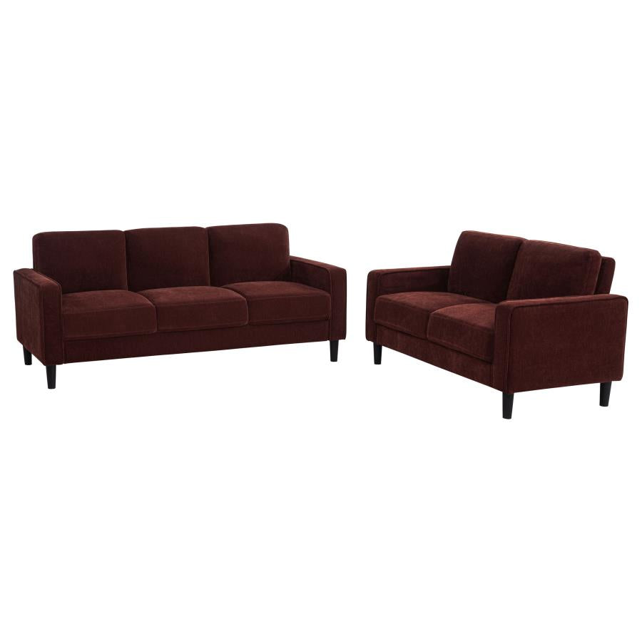 Ruth 2-Piece Fabric Upholstered Track Arm Sofa Rust Red