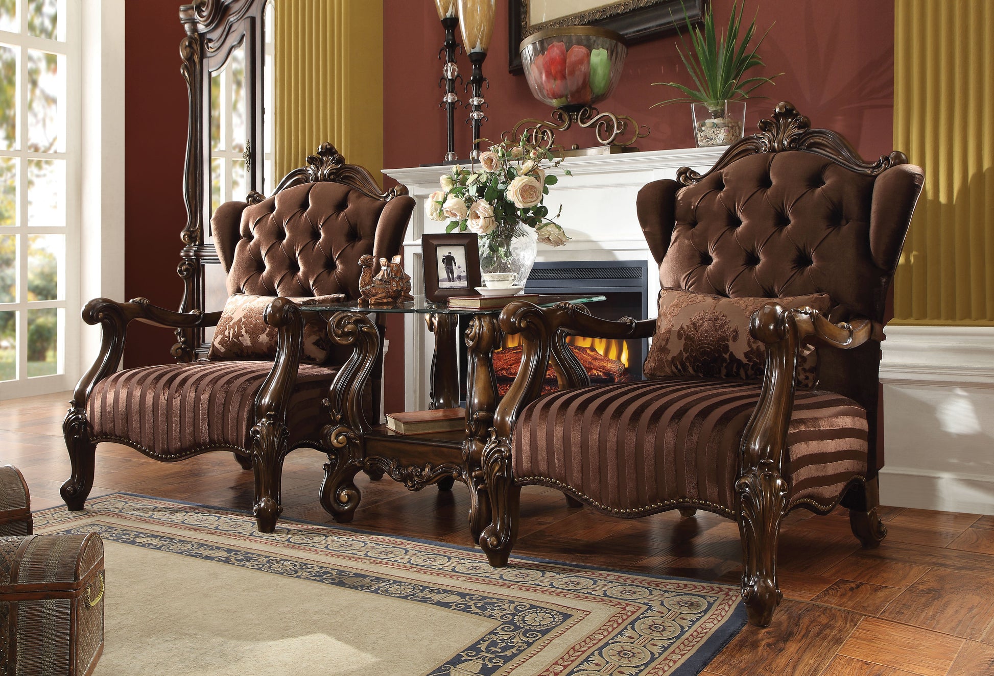 Versailles Brown Velvet & Cherry Oak Chair & 1 Pillow - ATL FURNITURE