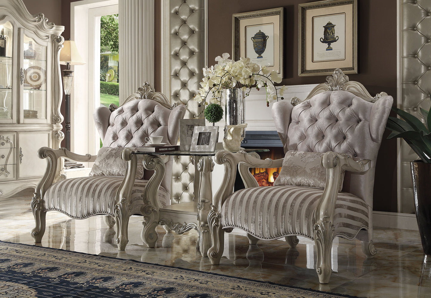 Versailles Ivory Velvet & Bone White Chair & 1 Pillow - ATL FURNITURE