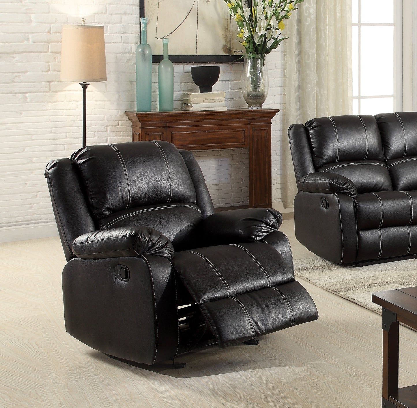 Zuriel Black PU Rocker Recliner (Motion) - ATL FURNITURE