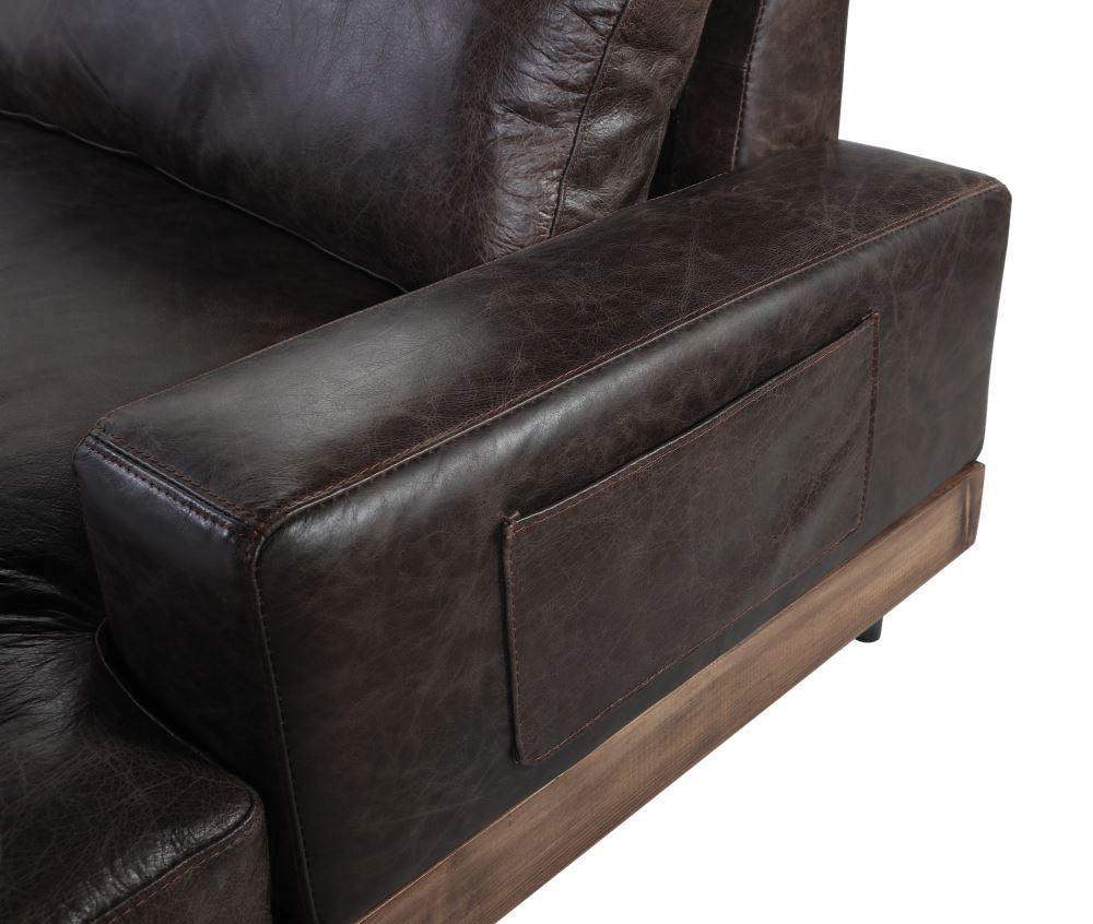 Silchester Oak & Distress Chocolate Top Grain Leather Sofa - ATL FURNITURE