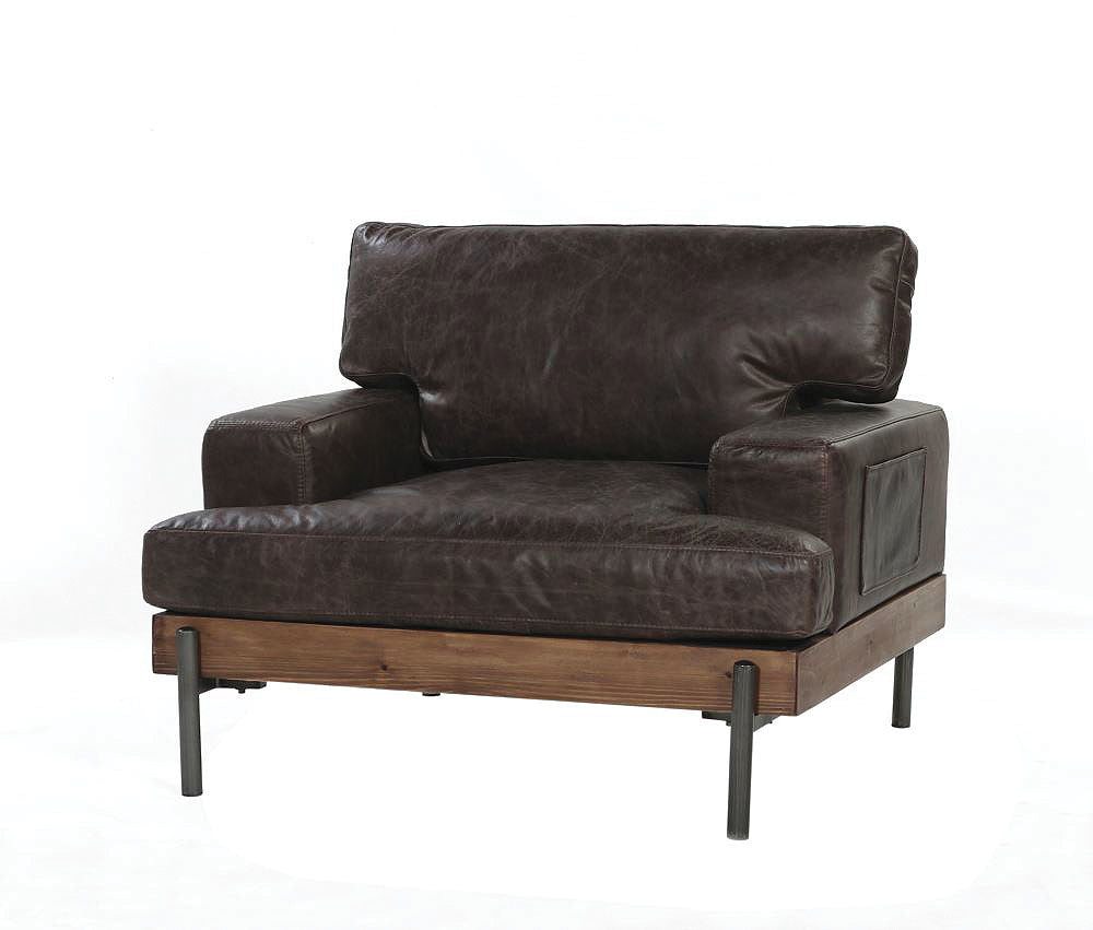 Silchester Oak & Distress Chocolate Top Grain Leather Chair - ATL FURNITURE