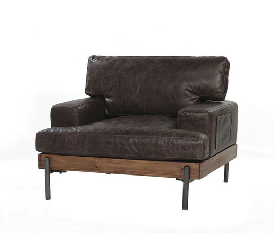 Silchester Oak & Distress Chocolate Top Grain Leather Chair - ATL FURNITURE