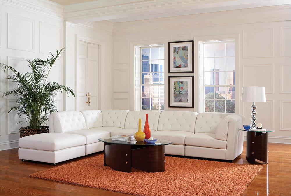 Quinn Transitional White Ottoman - ATL FURNITURE