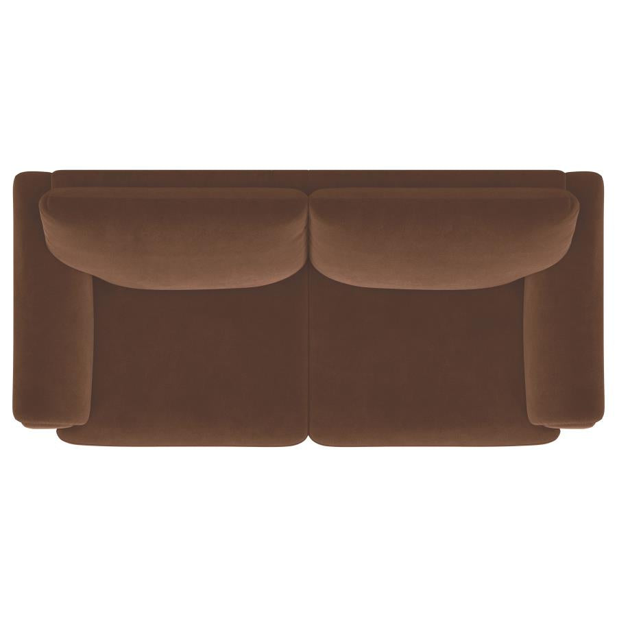 Selma Velvet Upholstered Crescent Arm Sofa Rust