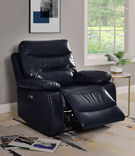 Aashi Navy Leather-Gel Match Recliner (Power Motion) - ATL FURNITURE