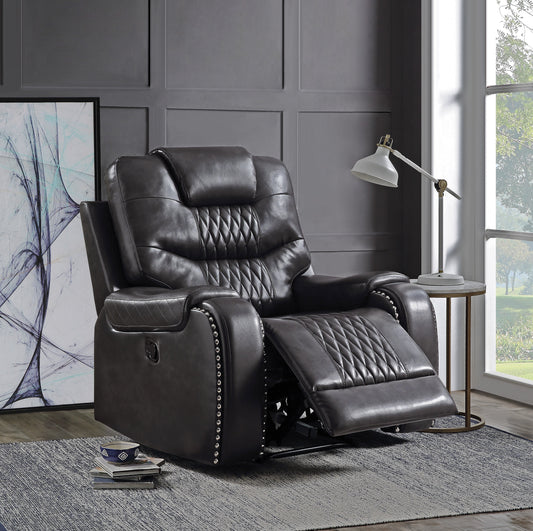 Braylon Magnetite PU Recliner (Motion) - ATL FURNITURE