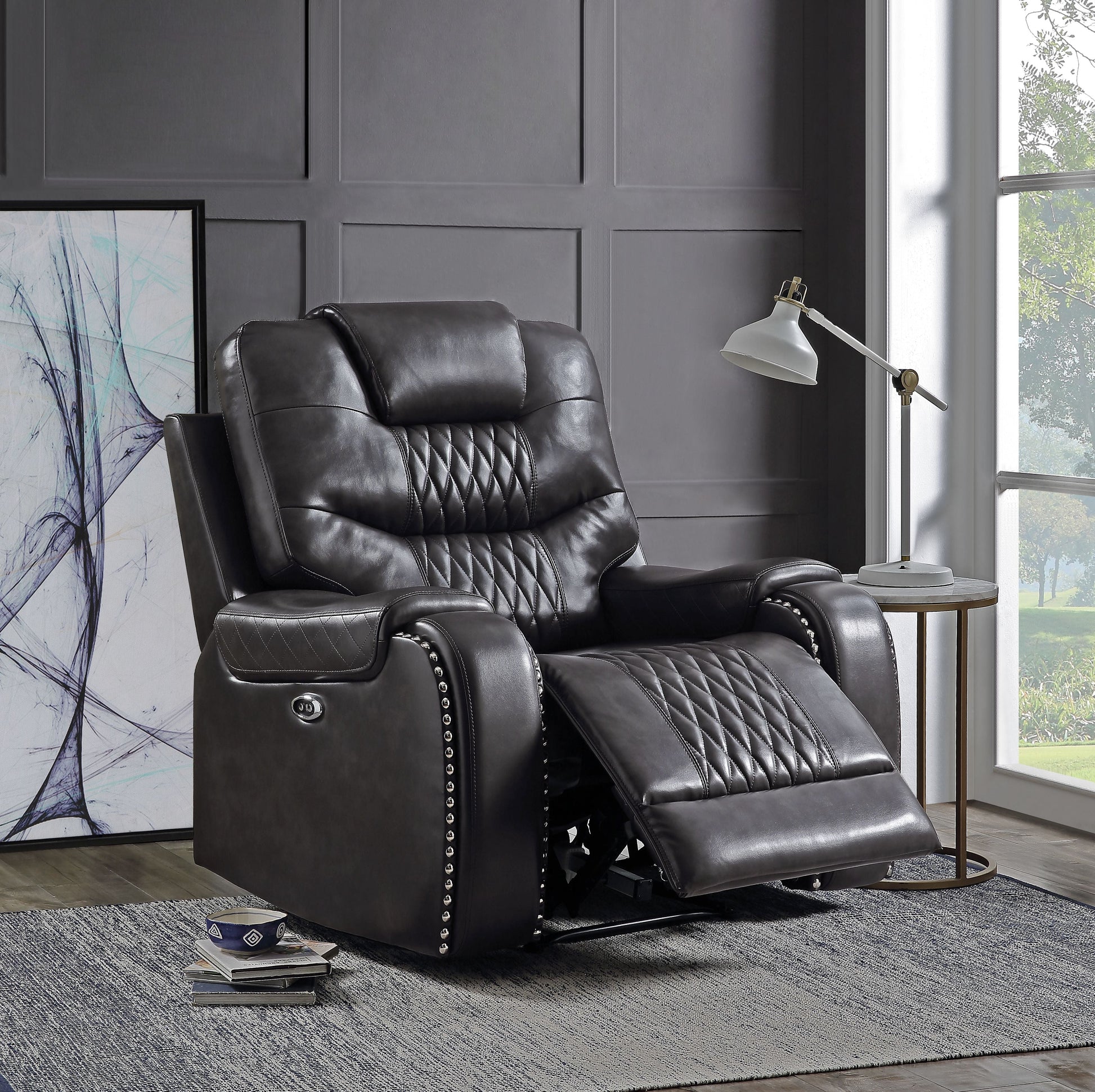 Braylon Magnetite PU Recliner (Power Motion) - ATL FURNITURE