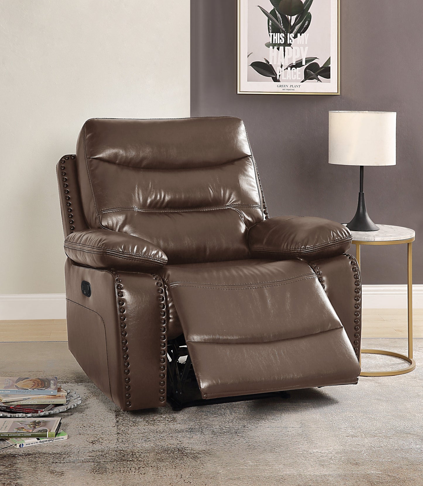 Aashi Brown Leather-Gel Match Recliner (Motion) - ATL FURNITURE