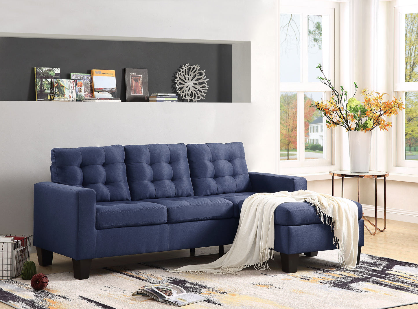 Earsom Blue Linen Sectional Sofa (Rev. Chaise) - ATL FURNITURE