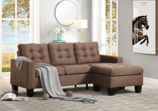 Earsom Brown Linen Sectional Sofa (Rev. Chaise) - ATL FURNITURE