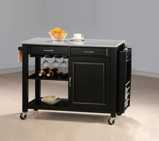 G5870 Black Kitchen Cart With Granite Top - ATL FURNITURE