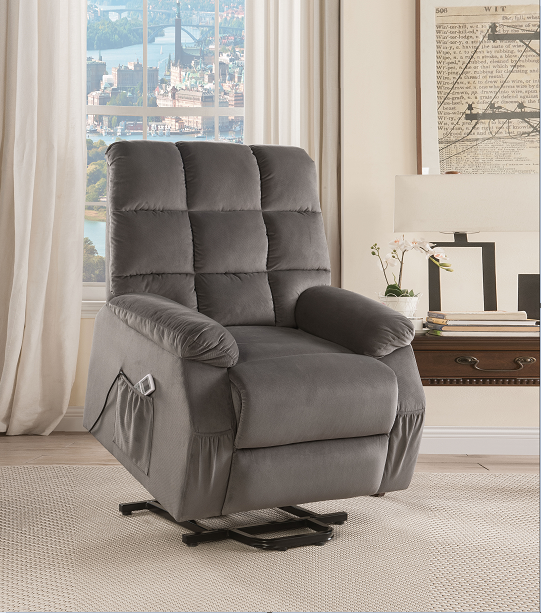 Ipompea Gray Velvet Recliner w/Power Lift & Massage - ATL FURNITURE