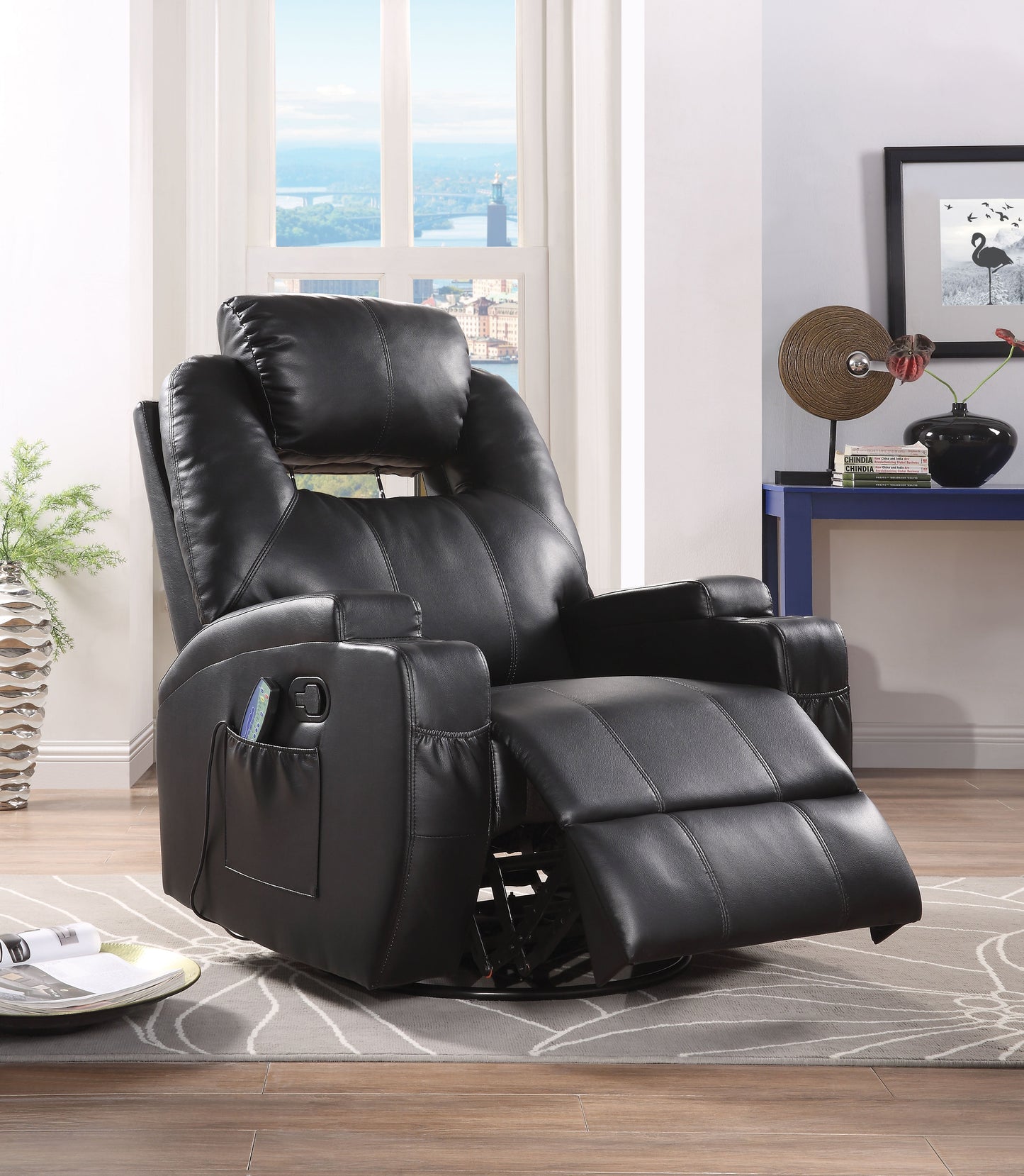 Waterlily Black PU Rocker Recliner (Motion) - ATL FURNITURE