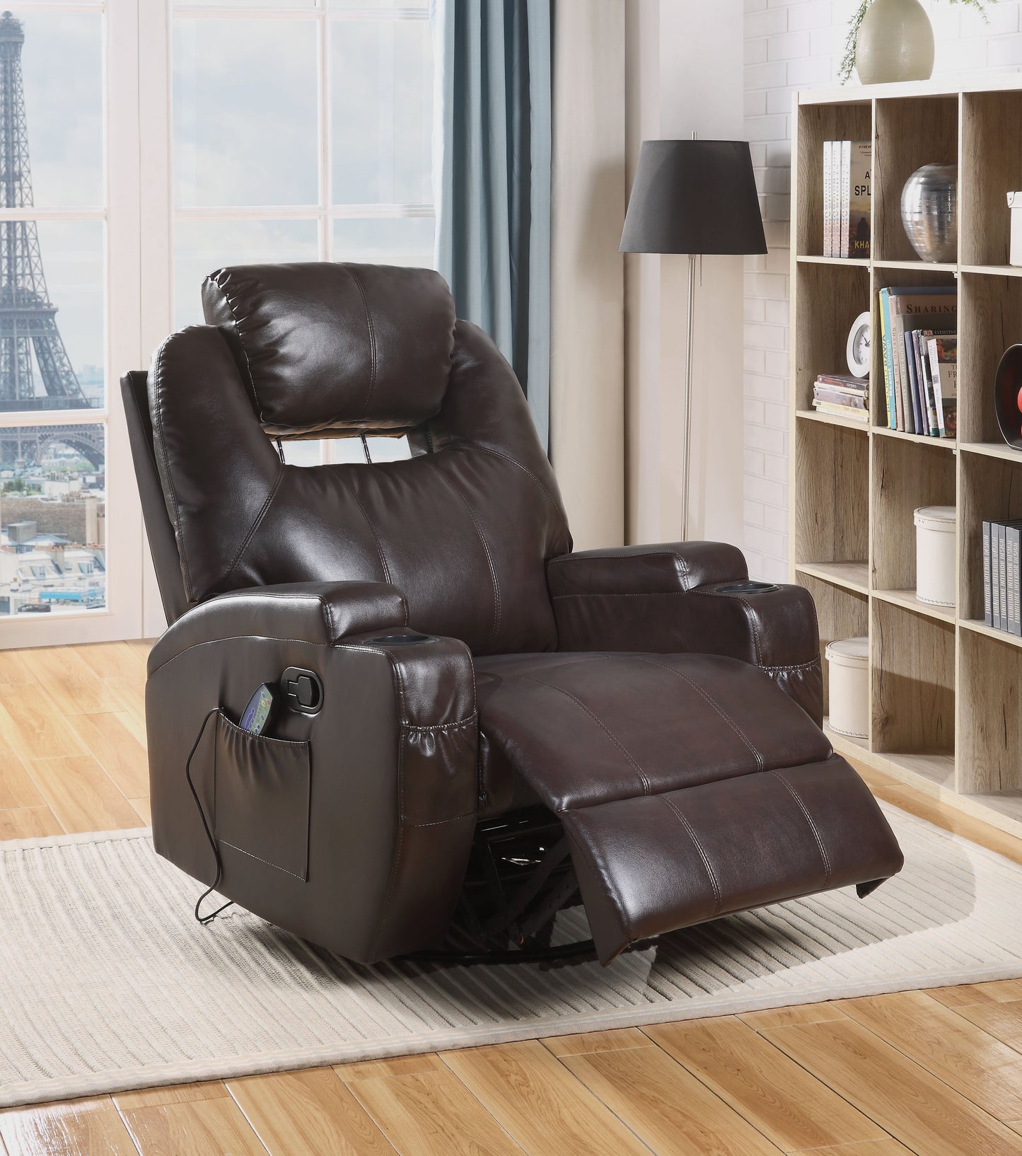 Waterlily Brown PU Rocker Recliner (Motion) - ATL FURNITURE