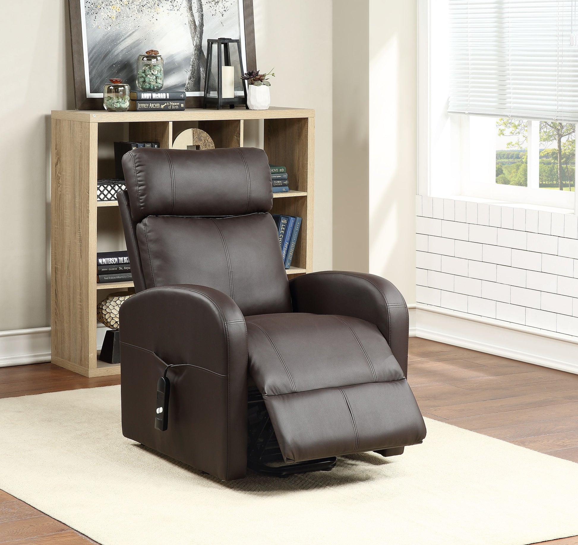 Ricardo Brown PU Recliner w/Power Lift - ATL FURNITURE