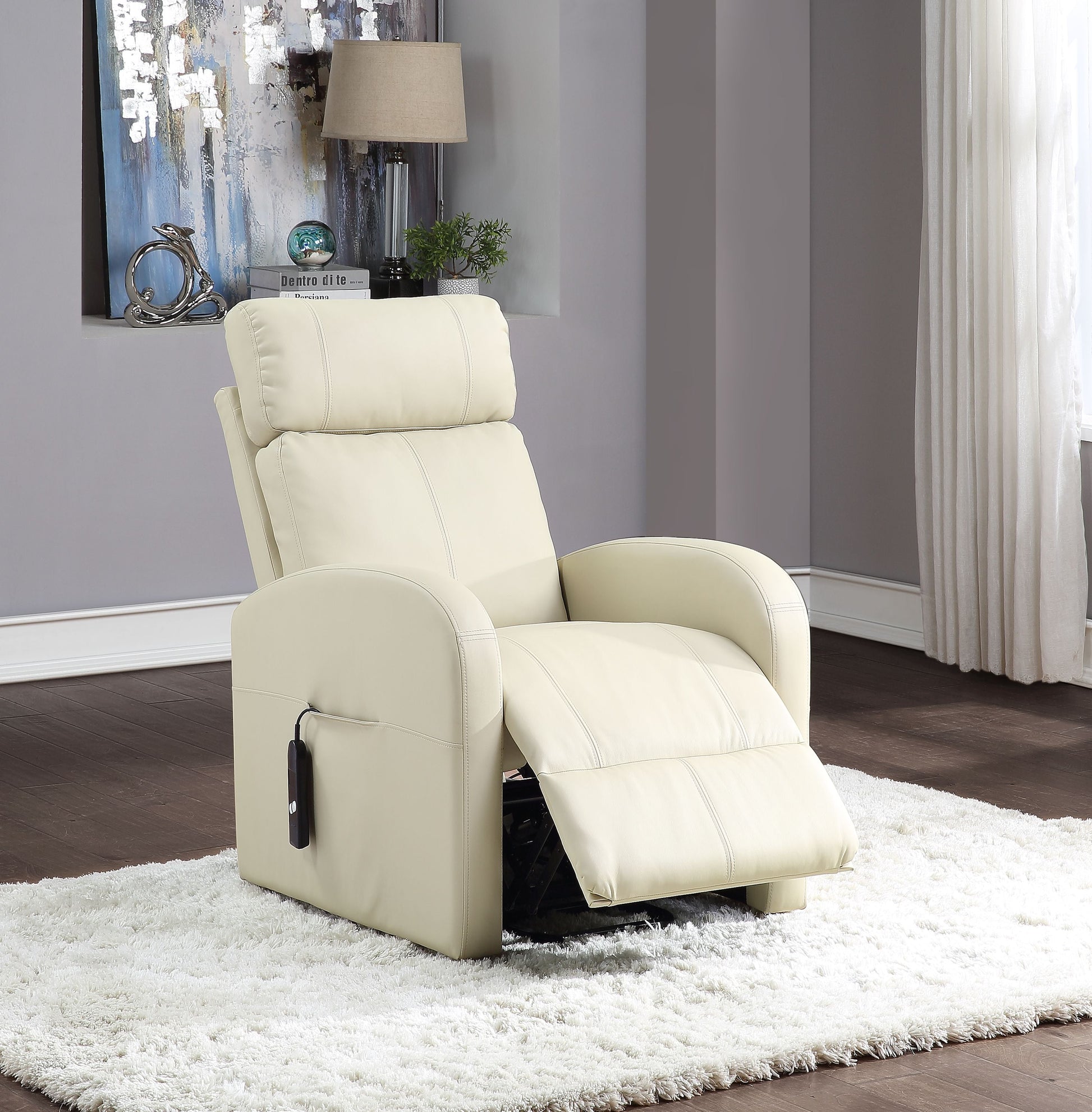 Ricardo Beige PU Recliner w/Power Lift - ATL FURNITURE