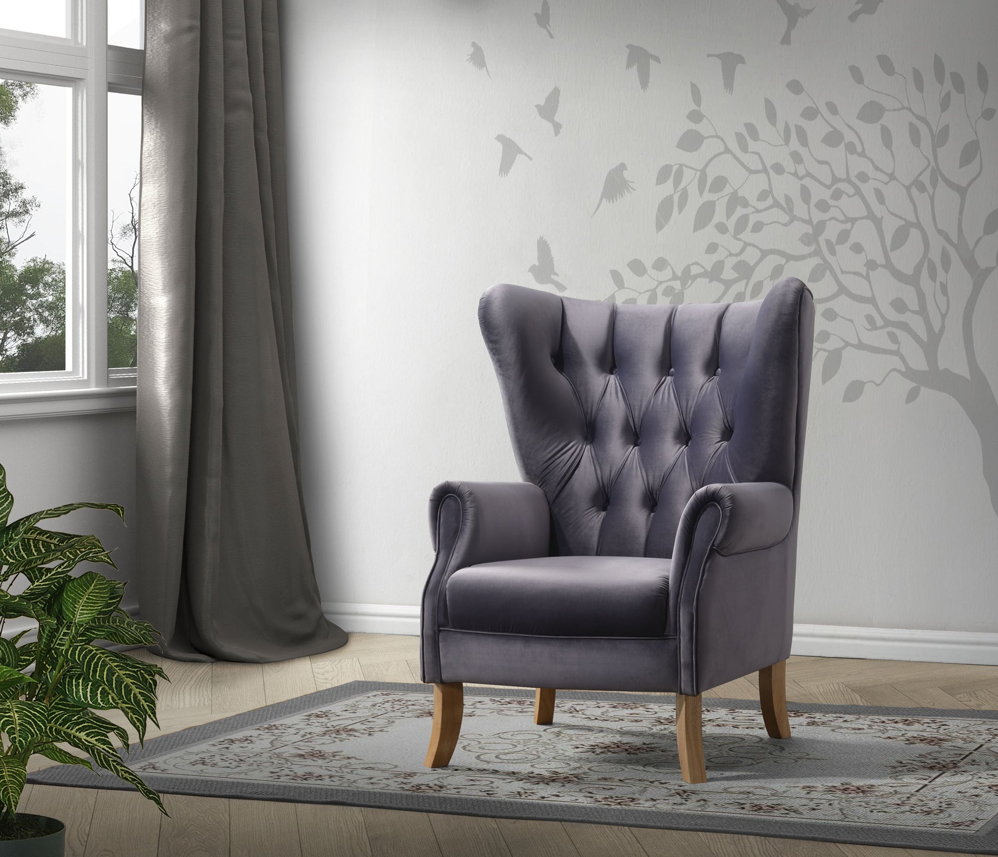 Adonis Gray Velvet Accent Chair - ATL FURNITURE