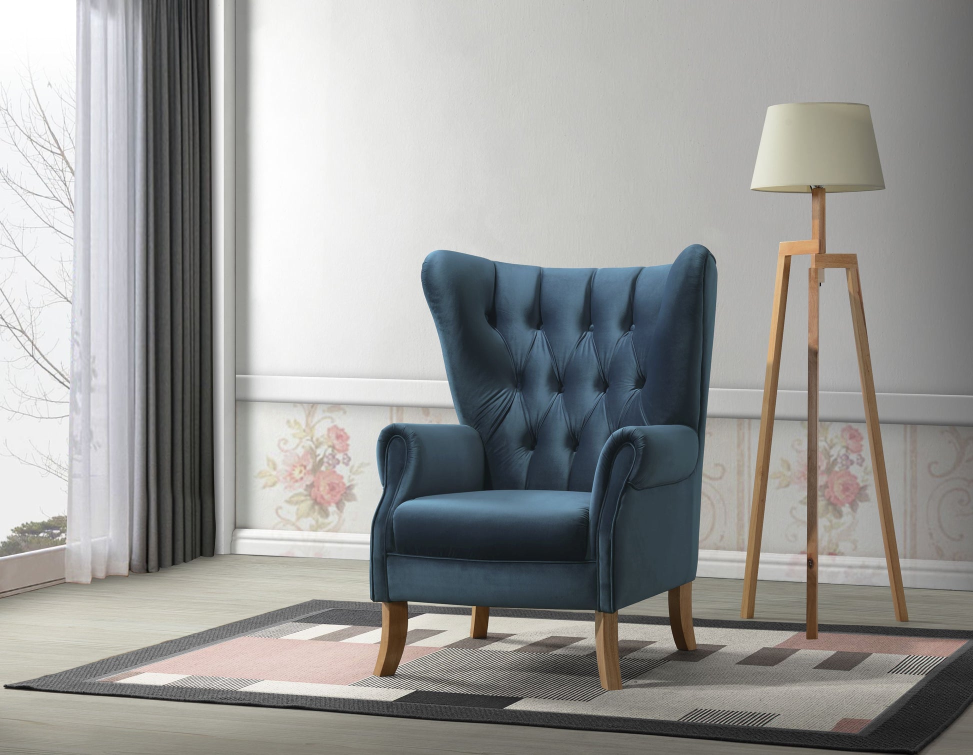 Adonis Azure Blue Velvet Accent Chair - ATL FURNITURE