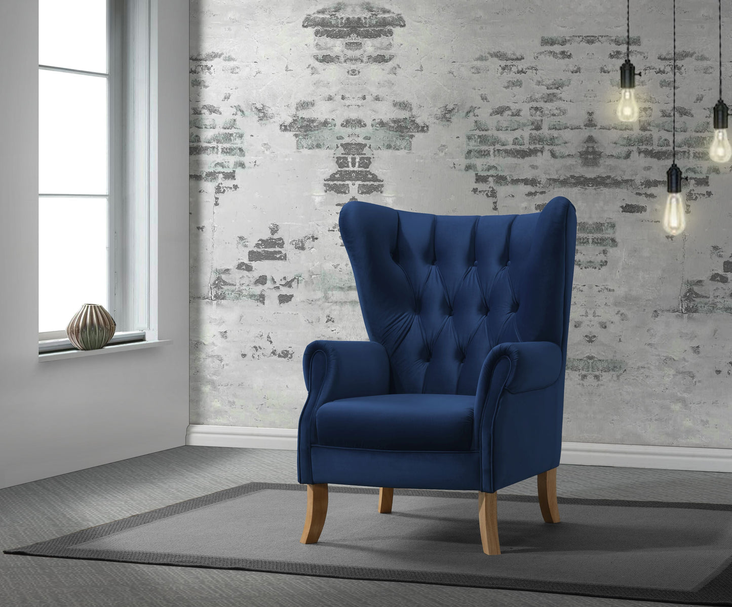 Adonis Navy Blue Velvet Accent Chair - ATL FURNITURE