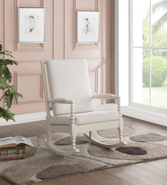 Tristin Cream Fabric & White Rocking Chair - ATL FURNITURE