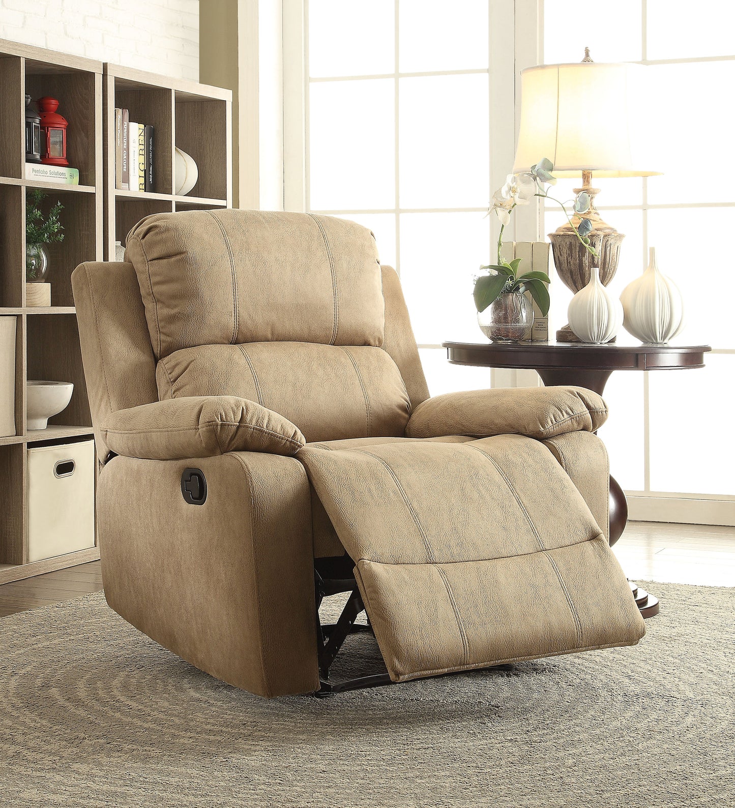 Bina Light Brown Polished Microfiber Recliner (Motion) - ATL FURNITURE