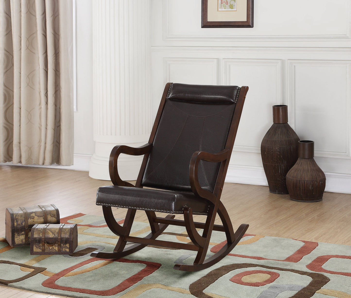 Triton Espresso PU & Walnut Rocking Chair - ATL FURNITURE