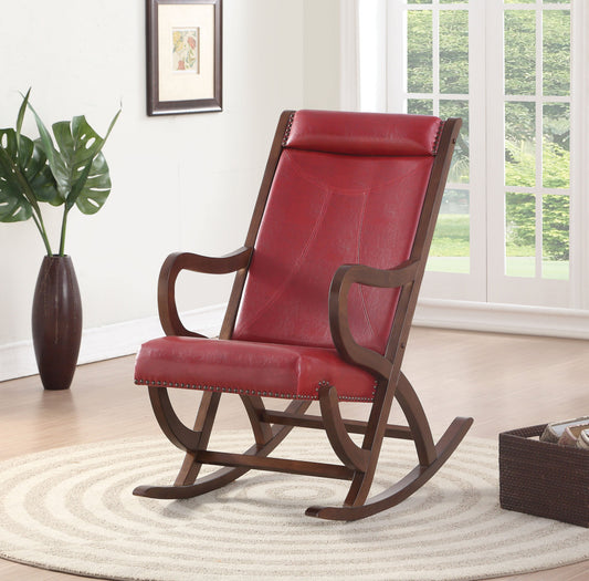 Triton Burgundy PU & Walnut Rocking Chair - ATL FURNITURE