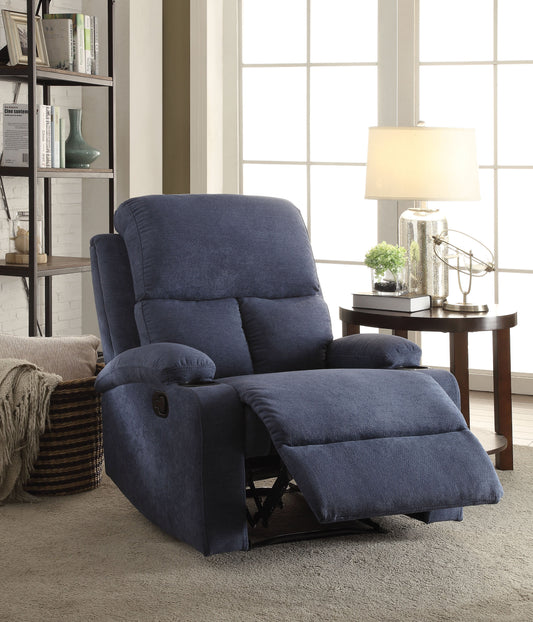 Rosia Blue Velvet Recliner (Motion) - ATL FURNITURE