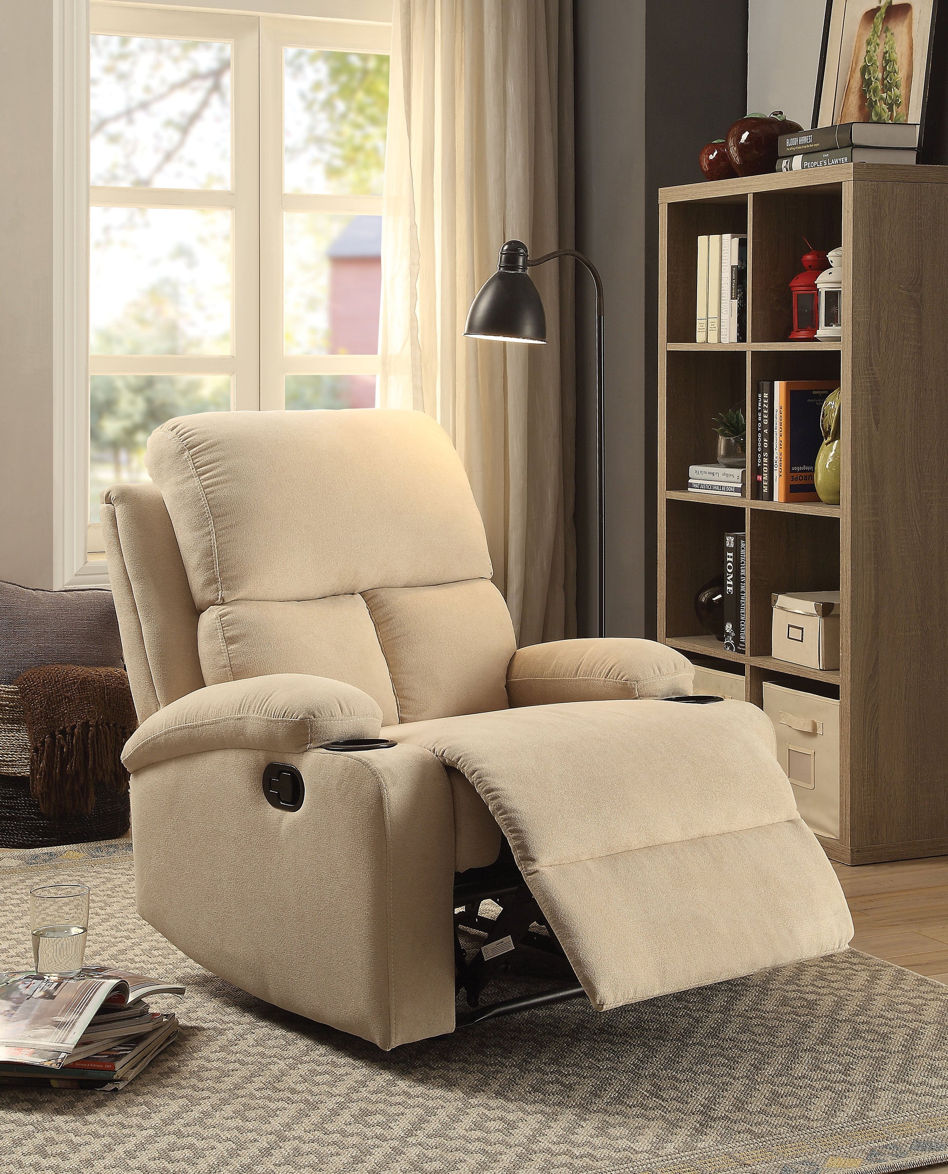 Rosia Beige Velvet Recliner (Motion) - ATL FURNITURE