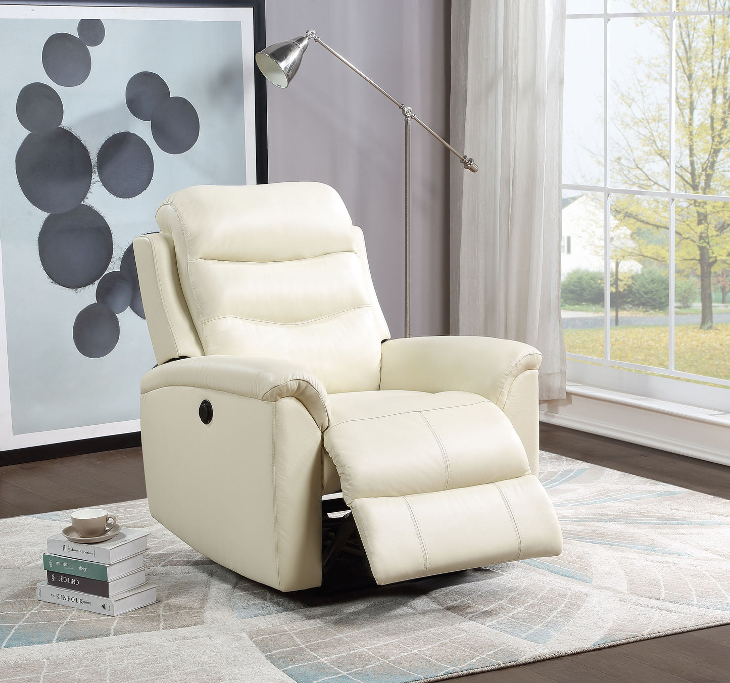 Ava Beige Top Grain Leather Match Recliner (Power Motion) - ATL FURNITURE