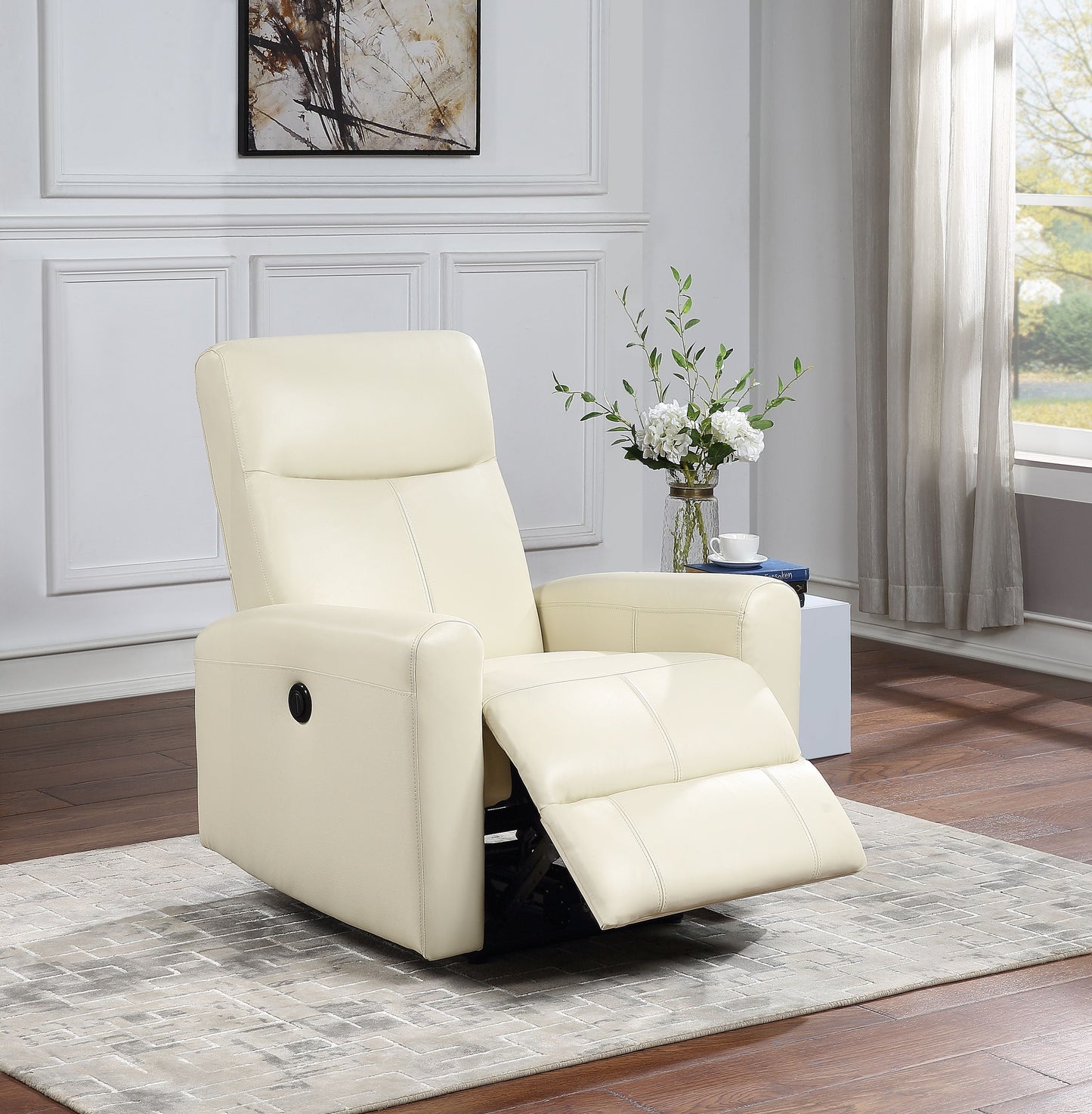 Blane Beige Top Grain Leather Match Recliner (Power Motion) - ATL FURNITURE