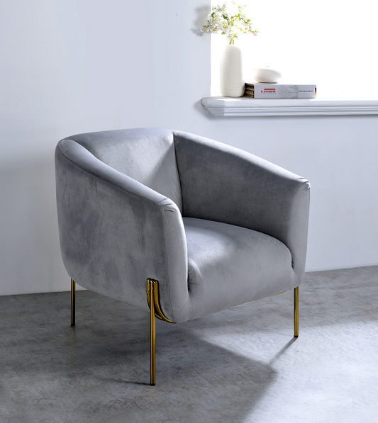 Carlson Gray Velvet & Gold Accent Chair - ATL FURNITURE