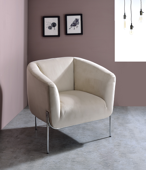 Carlson Beige Velvet & Chrome Accent Chair - ATL FURNITURE