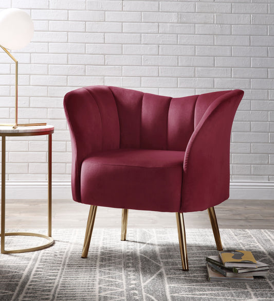 Reese Burgundy Velvet & Gold Accent Chair - ATL FURNITURE