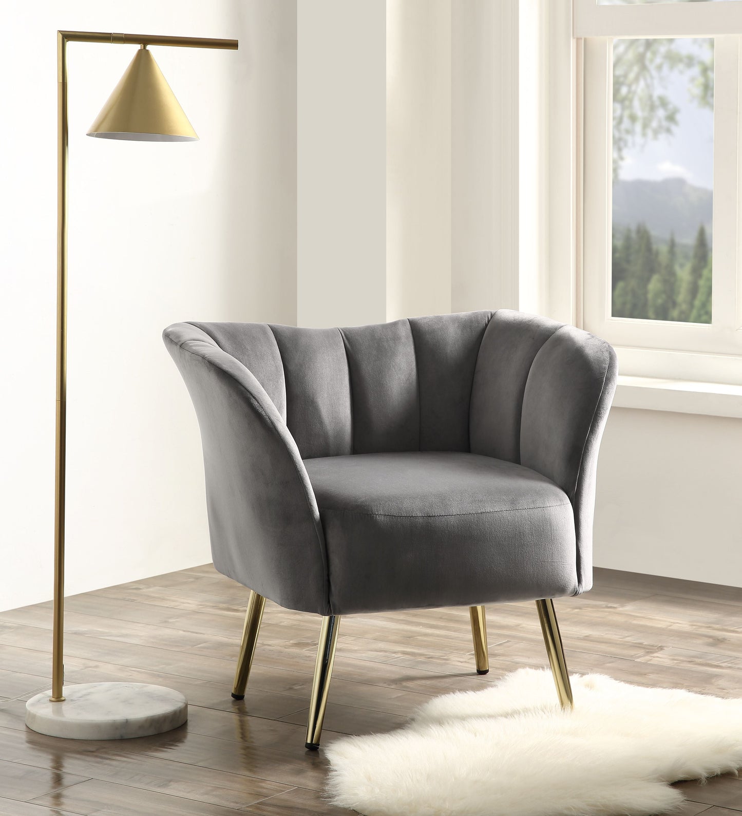 Reese Gray Velvet & Gold Accent Chair - ATL FURNITURE