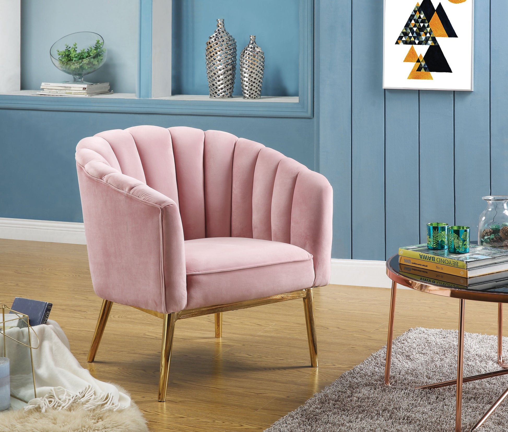 Colla Blush Pink Velvet & Gold Accent Chair - ATL FURNITURE