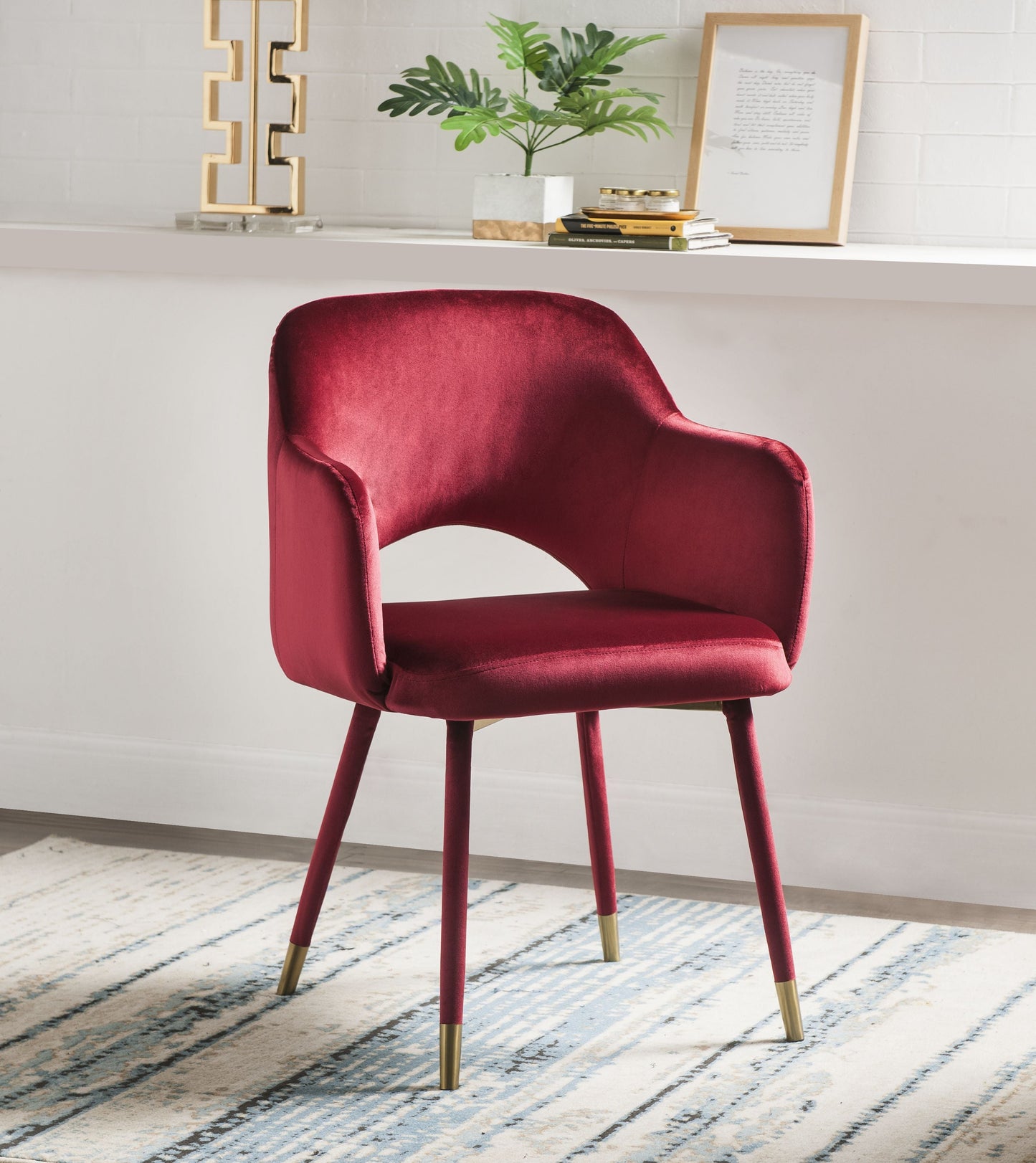 Applewood Bordeaux-Red Velvet & Gold Accent Chair - ATL FURNITURE