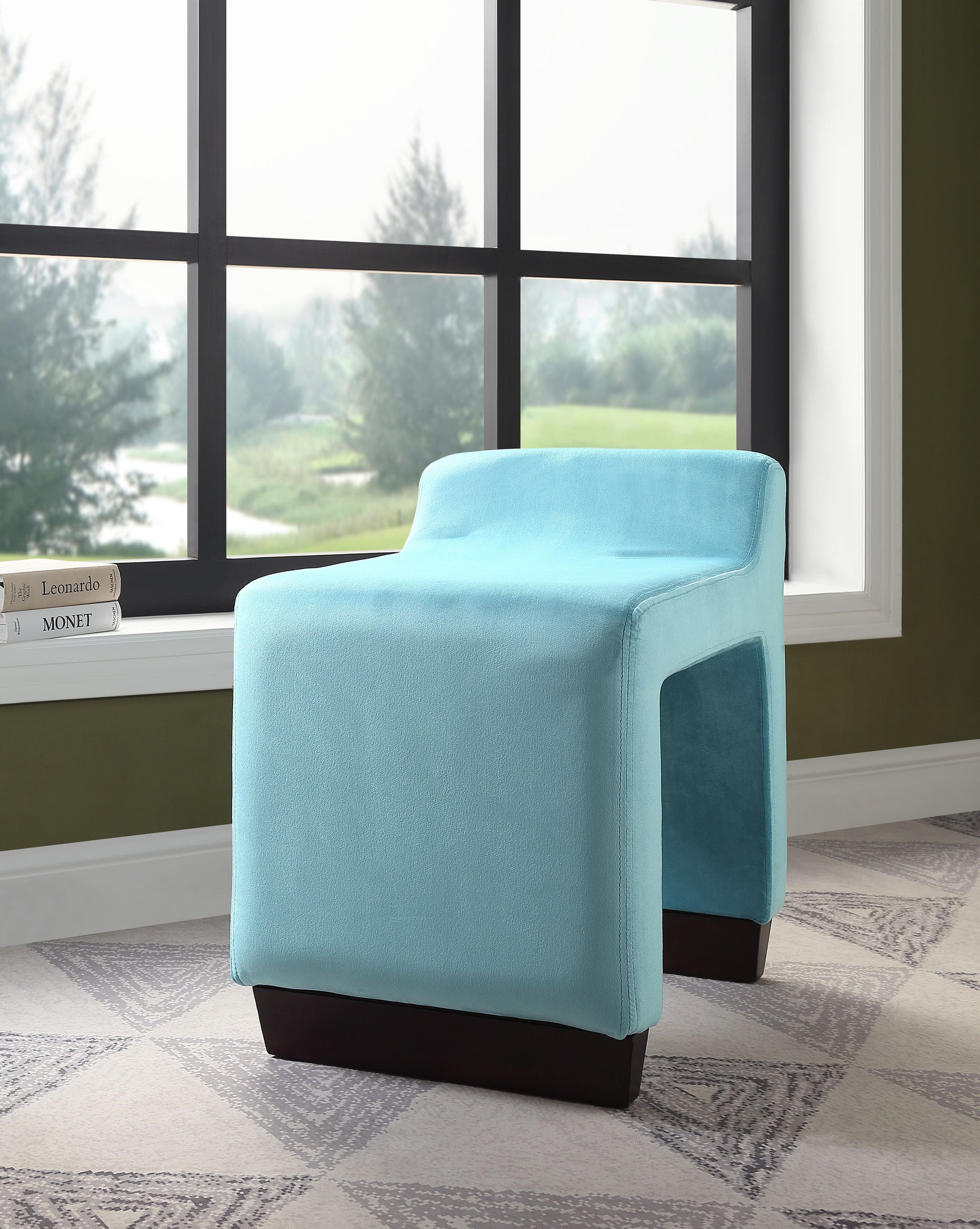 Alford Blue Flannel Ottoman - ATL FURNITURE