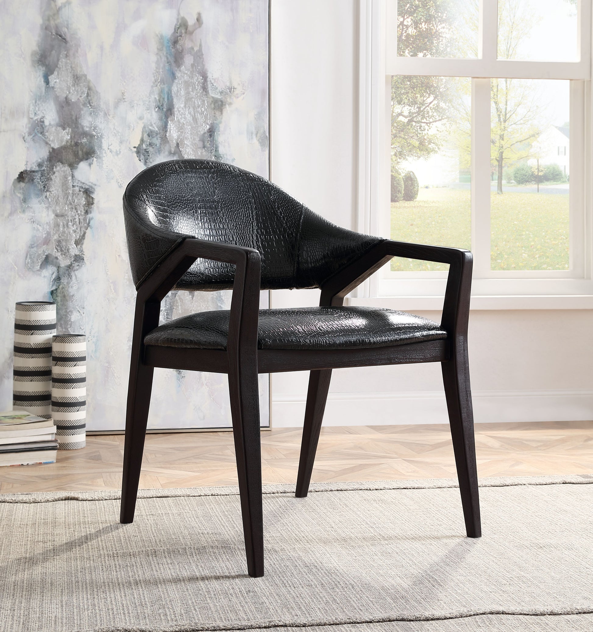 Aucilla Black Faux Crocodile PU Accent Chair - ATL FURNITURE