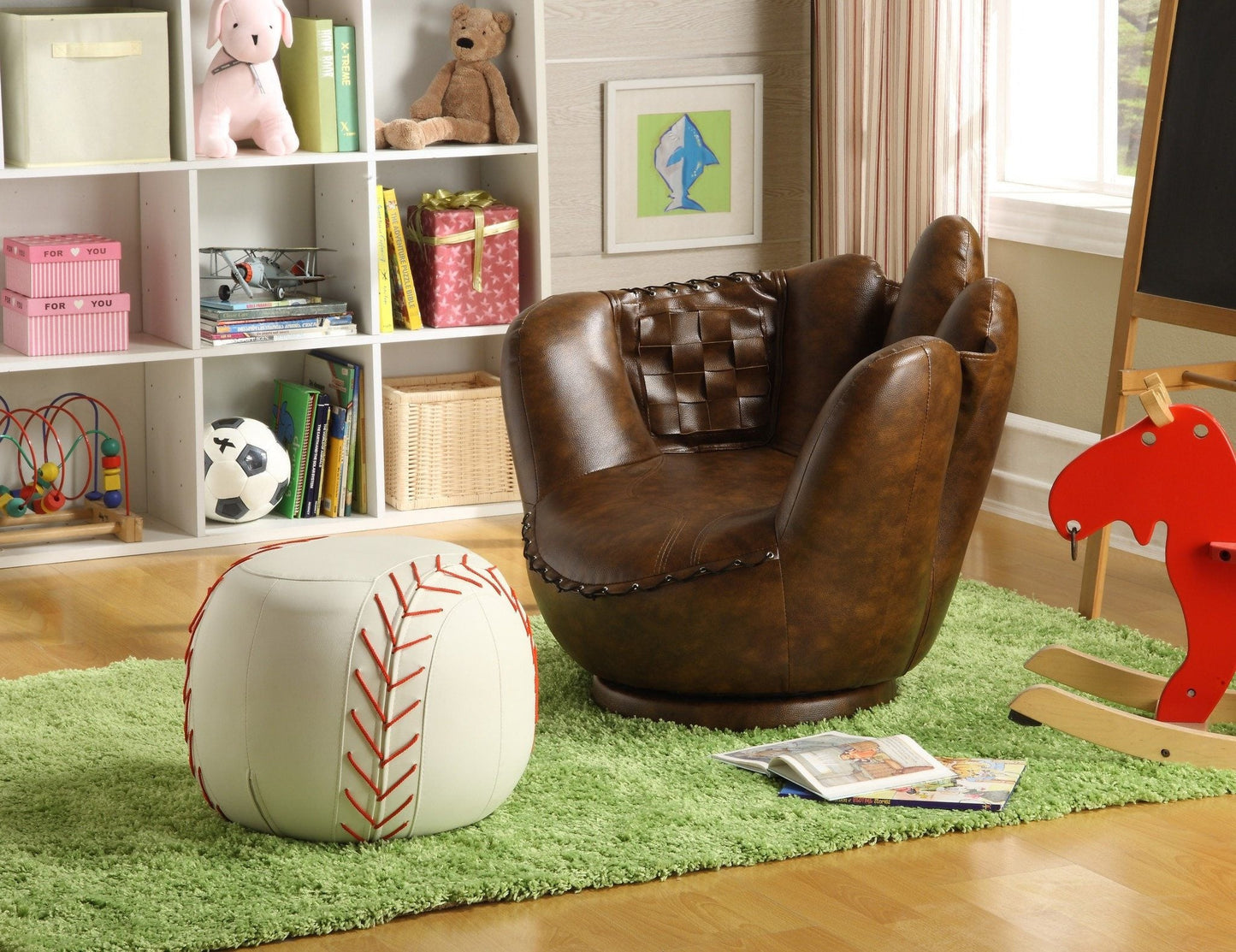 Baseball Glove Swivel Chair w/Ottoman - ATL FURNITURE