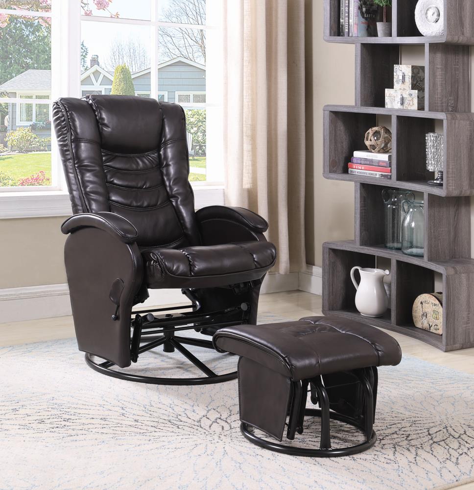 G600165 Casual Brown Faux Leather Reclining Glider With Matching Ottoman - ATL FURNITURE